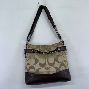 Coach Signature Brown Hobo Shoulder Bag Purse Chain Accent
